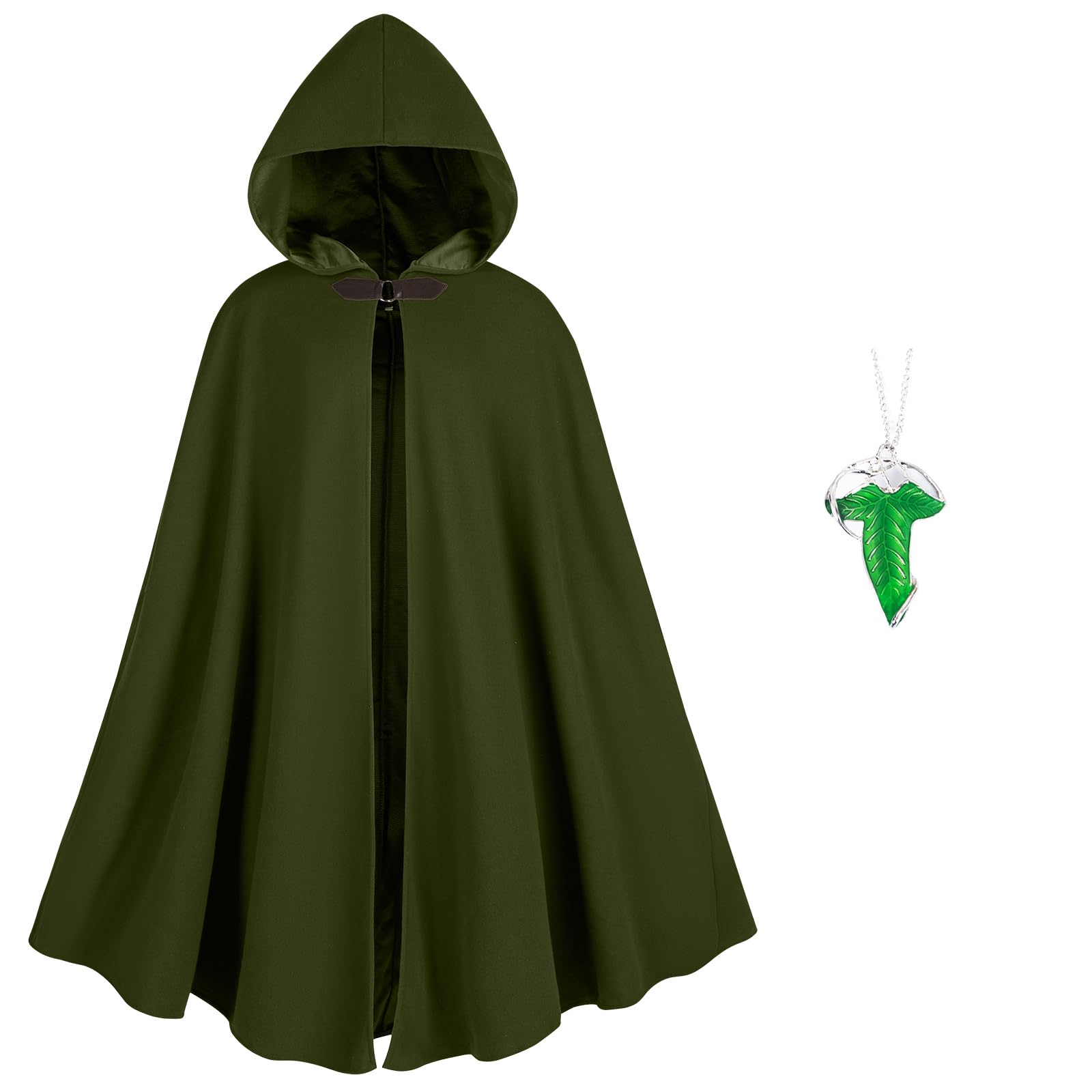 MyersCostume Medieval Hooded Cloak with Leaf Brooch Necklace 2 Pcs Adult Renaissance Viking Hooded Cloak