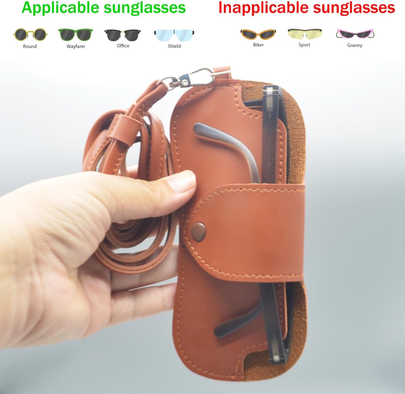 Soft Leather Sunglasses case, Sunglass Holder with Lanyard, Eyeglasses case, Portable Sunglasses Bag - Image 4