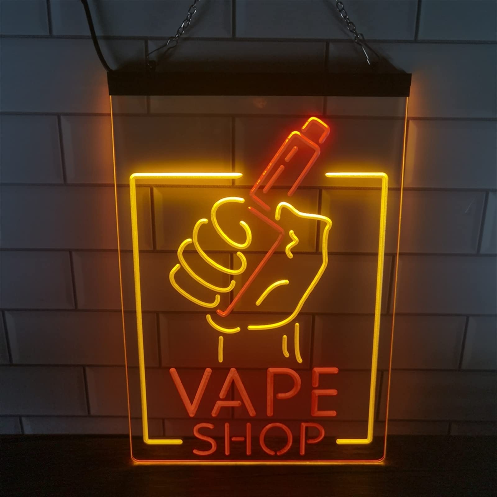Letrero de neón LED para tienda de vape, luces de neón grabadas en 3D de doble color USB personalizadas, para barra de humo tienda de vape colgante de pared decorativo regulable,Red yellow,40x30cm