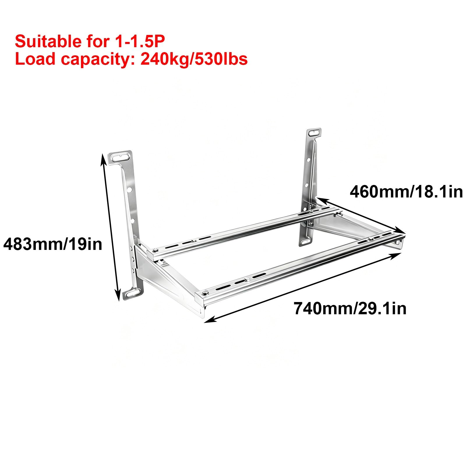 Soportes de Pared para Aire Acondicionado, Acero Inoxidable 304 Reforzado, Soporta hasta 300 Kg, Soporte Aire Acondicionado Exterior, para 8000 a 24000 BTU y Bombas de Calor(740x460x483mm)