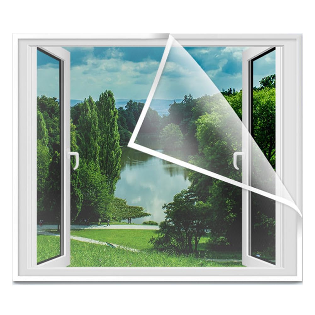 Self-Adhesives Window Fly Screen for Windows, Adjustable DIY Fly Mosquito Net, 1 PCS Tear-Proof Cat Bird Isolation Net, Indoor Cat Safety Netting (180x250cm,White Net-White Tape)