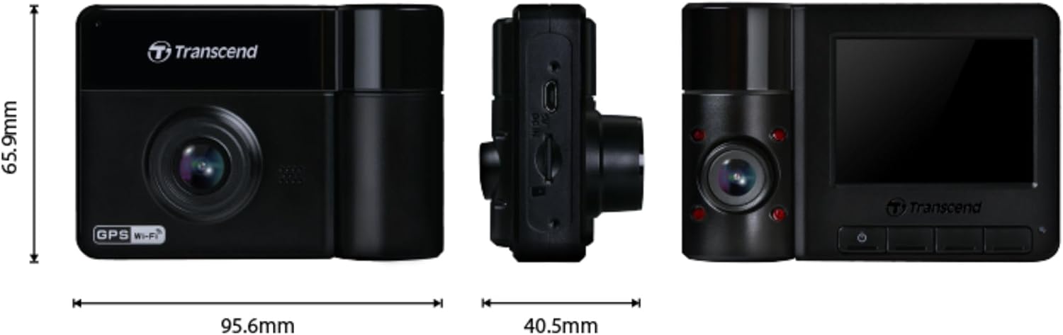 Dimensions diagram for Transcend DrivePro 550 Dash Camera.
