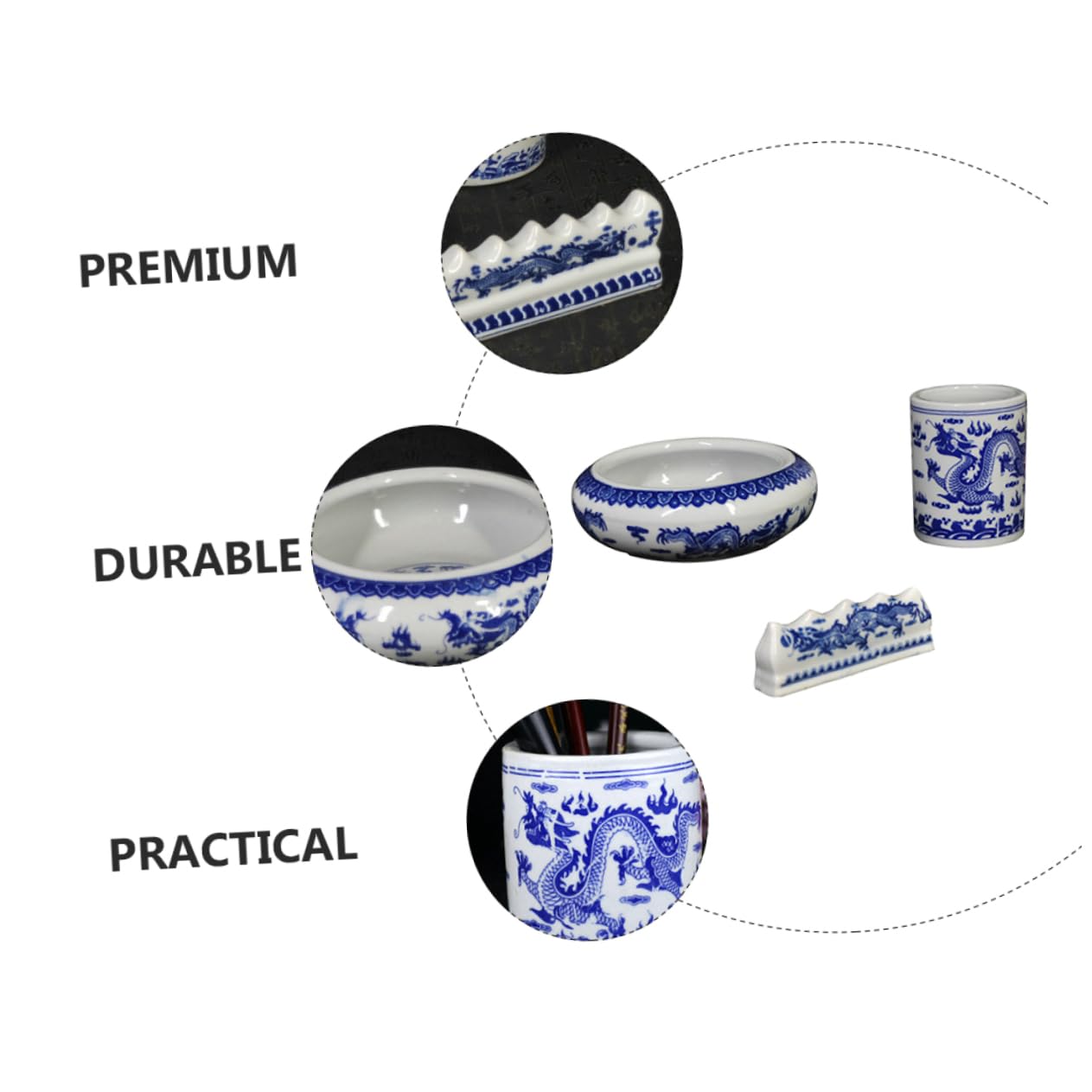 Sewroro Pot De Lavage De Stylos En Céramique Bleu Et Blanc Petit Format, Support Et Cylindre à Pinceaux D’encre Pour Calligraphie, Rangement Fonctionnel Décoratif Pour Bureau Et Maison