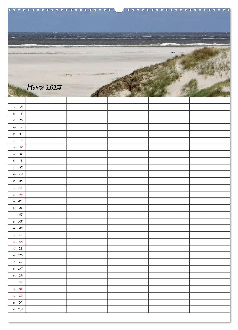 CALVENDO - Urlaubsparadies Amrum/Familienplaner (hochwertiger Premium Wandkalender 2027 DIN A2 hoch), Kunstdruck in Hochglanz: Wunderschöne Bilder von der Urlaubsinsel Amrum