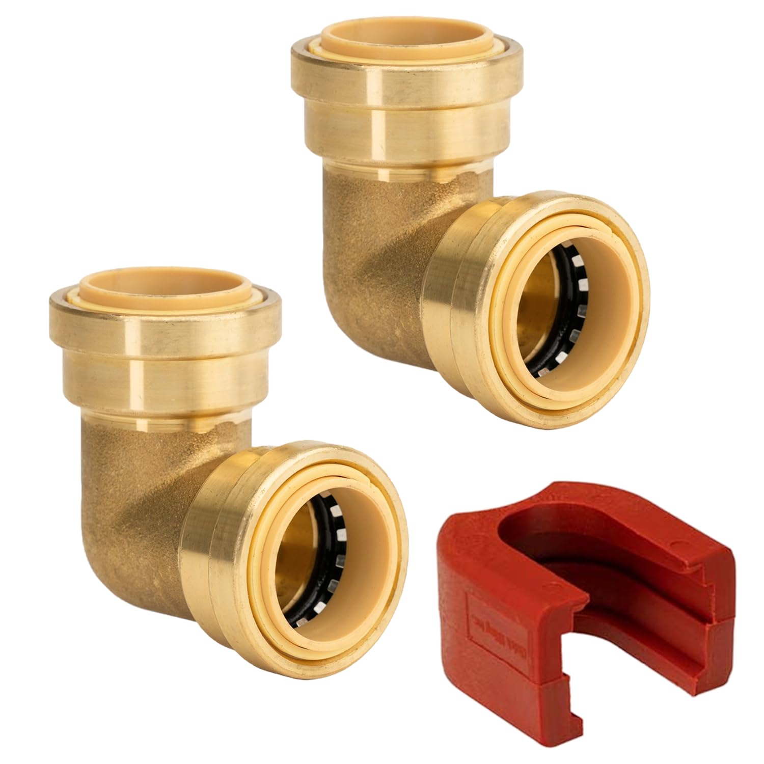 Accesorios de fontanería de codo de 1 pulgada con herramienta de extracción de clip deslizante, accesorios de latón para cobre, PEX y CPVC, certificado sin plomo (paquete de 2)