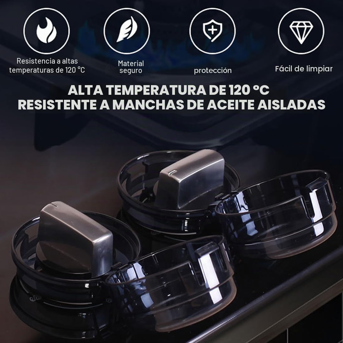 WUSJCOF 6 Piezas Protector de Perillas de Cocina para Niños, Protección Transparente para Cocina, Seguridad para Bebés en Horno (Máx. Ø 4,3 cm y 4 cm de Alto, Mín. 6 cm) (Negro)