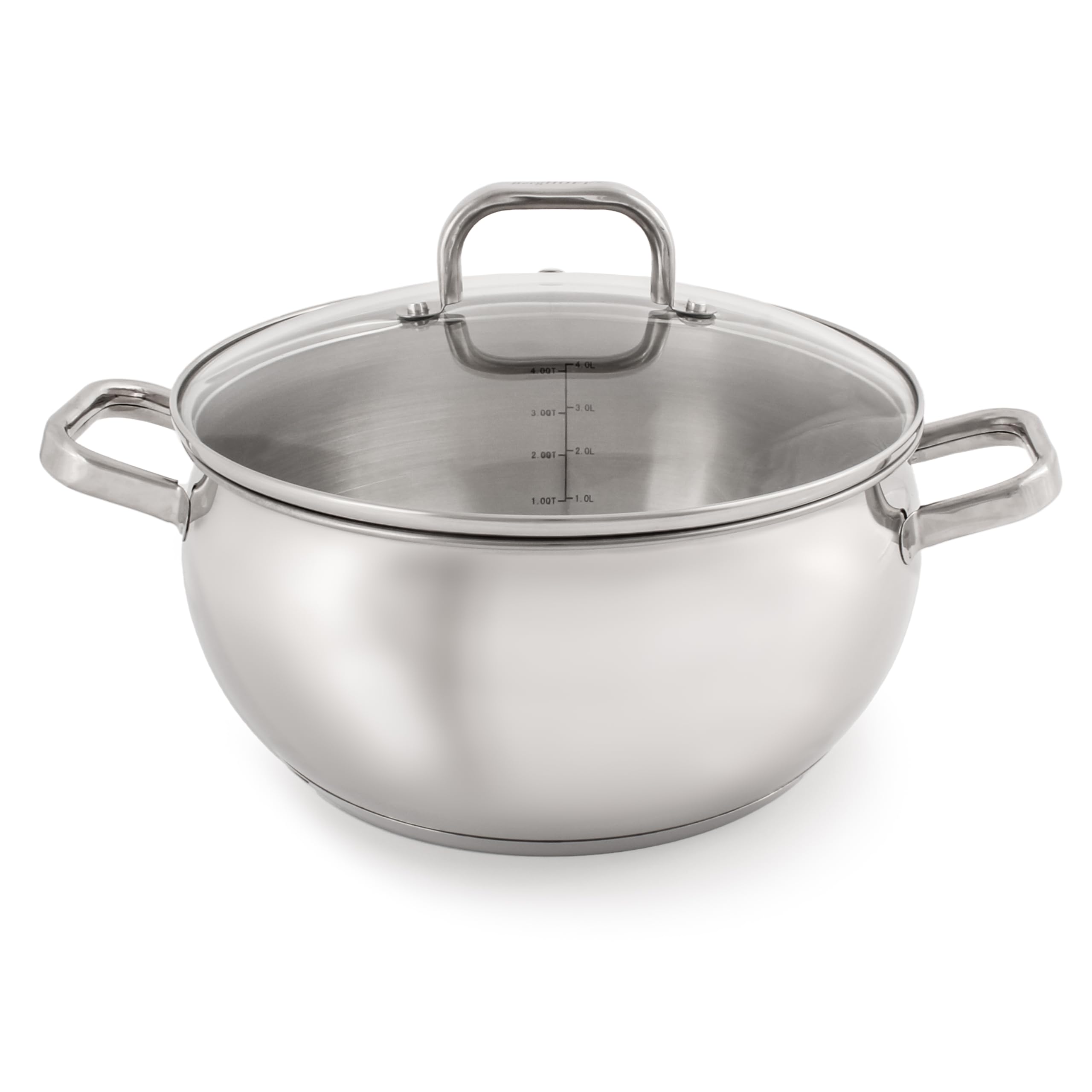 Belly Shape 18/10 Stainless Steel 9.5 inches Stockpot 5.5qt., Glass Lid with Steam Vent, Fast, Evenly Heat, Induction Cooktop Ready