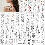 Yazhiji 60 Sheets Tiny Waterproof Temporary Tattoos, Moon Stars Constellations Music Compass Anchor Words Lines Flowers for Kids Adults Men and Women