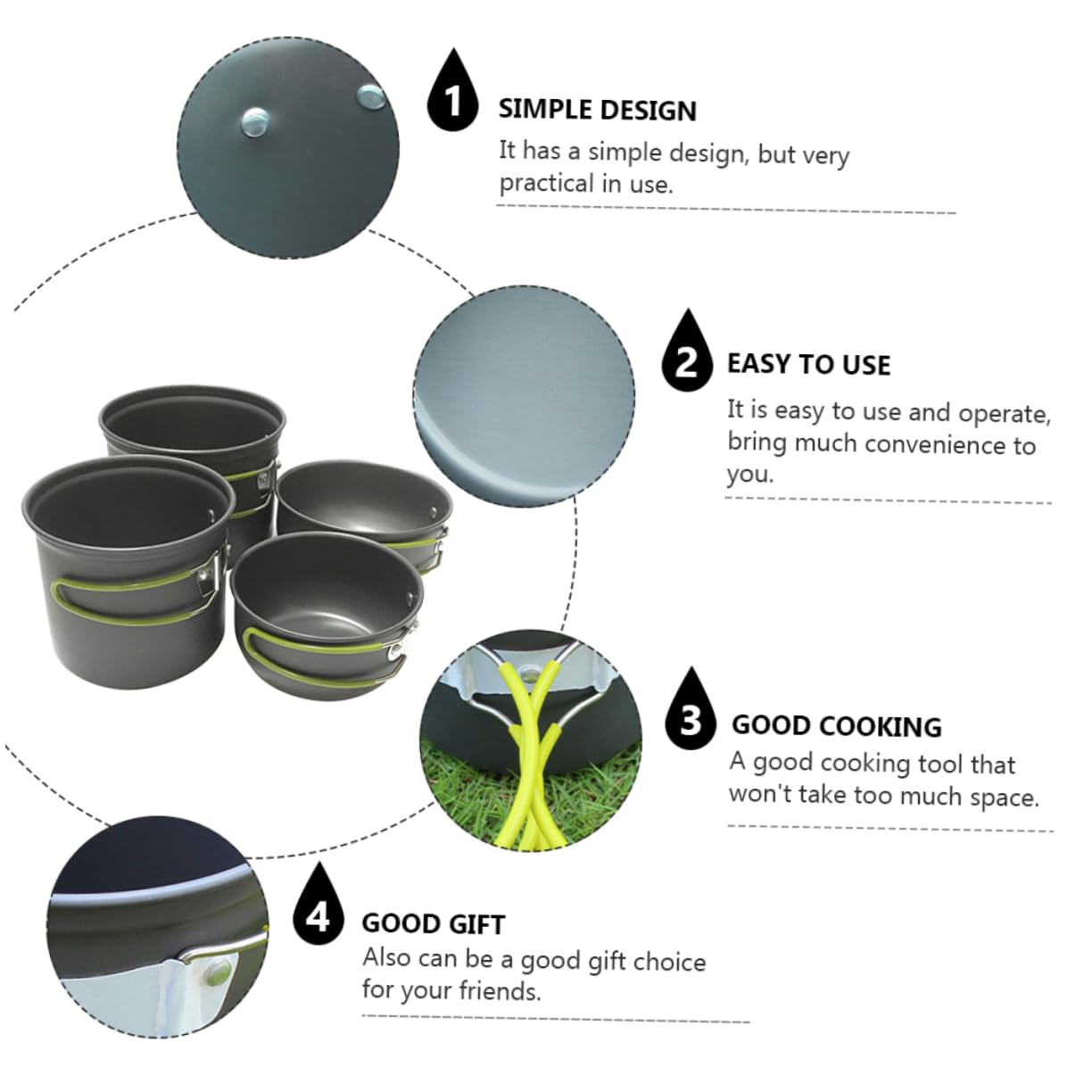 VICASKY 1 Set Portable Camping Utensils Aluminium Alloy Cooking Kit for People Non Stick Durable Outdoor Cookware for Picnics and Barbecues