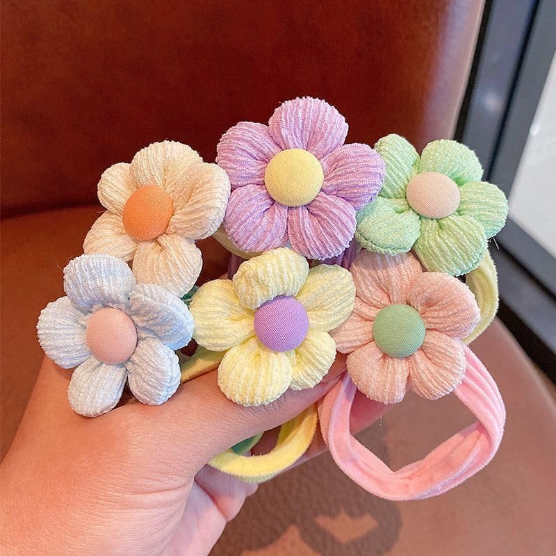 Babymoon Set of 6 | Baby Girl’s Ponytail Pastel Flower Kids Hairband Rings | Fashion Hair Accessories - Image 2 thumbnail