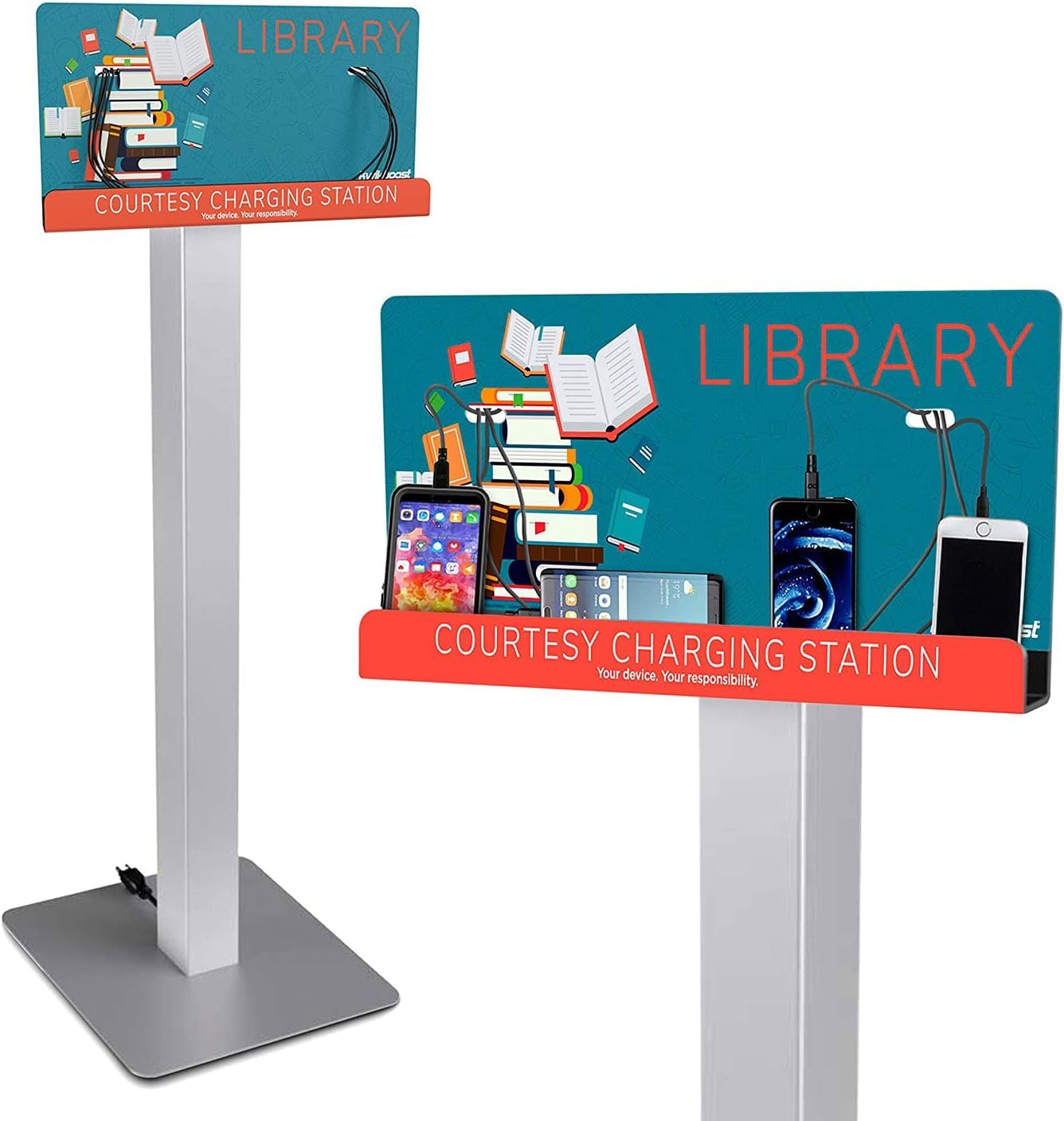 KwikBoost Library Free Standing Cell Phone Charging Station | Multi-Device Kiosk with 8 Ports | Compatible with iPhone, iPad, Samsung, Tablets & More | Great for High Schools, Colleges, & Universities
