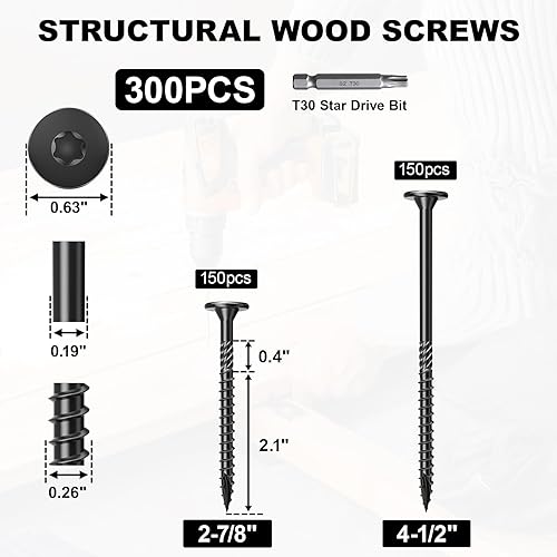 Miniatura 8 de FMhotu Tornillos de cubierta para exteriores resistentes de 4-12 pulgadas, 250 tornillos para madera de cubierta con accionamiento de estrella,