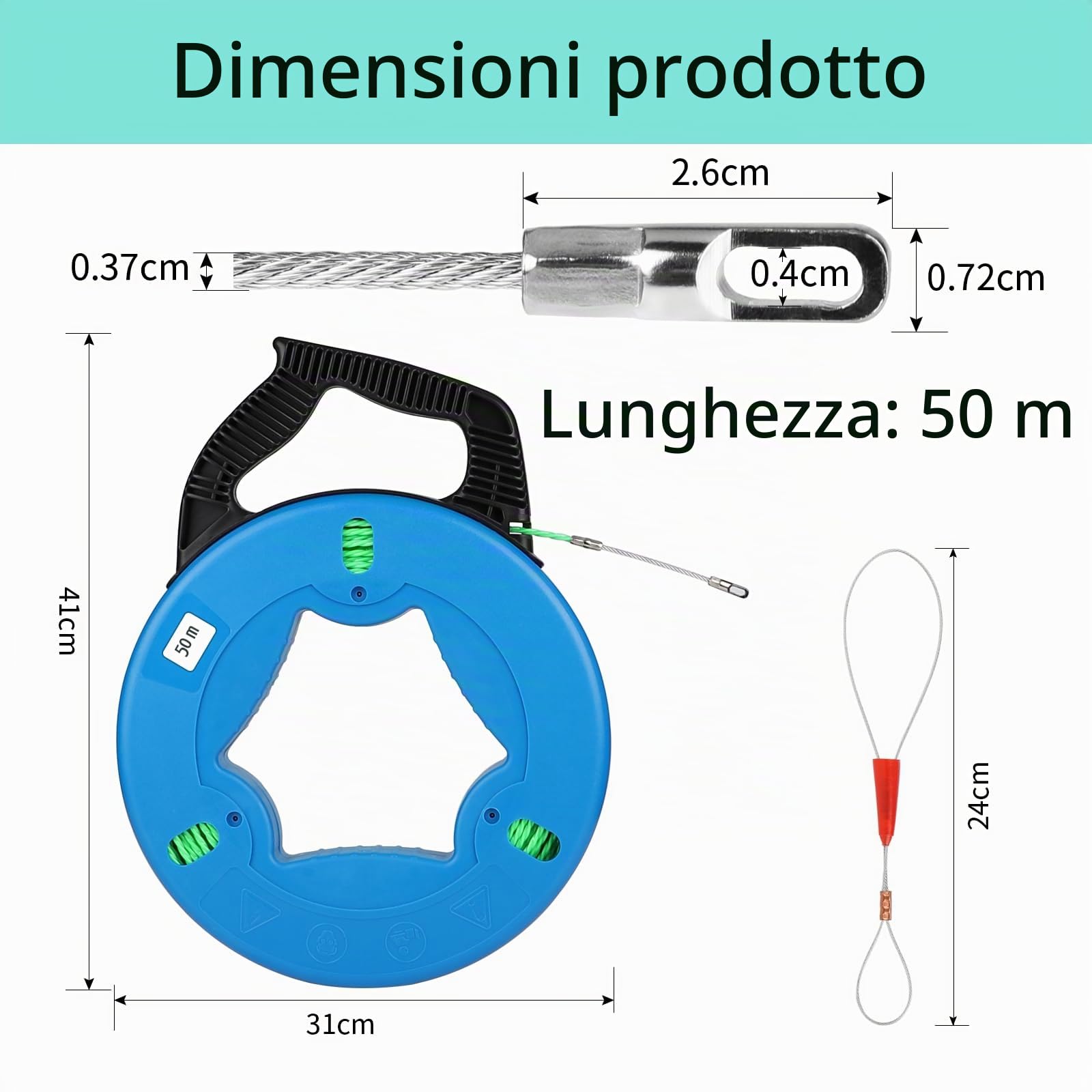 EFUTURETIME Sonda Elettricista 50 Metri, Sonda Passacavi Professionale 4.5mm, Sonda Tiracavi con 1 Molla di Guida, Sonde Tiracavi per l’Installazione di Cavi
