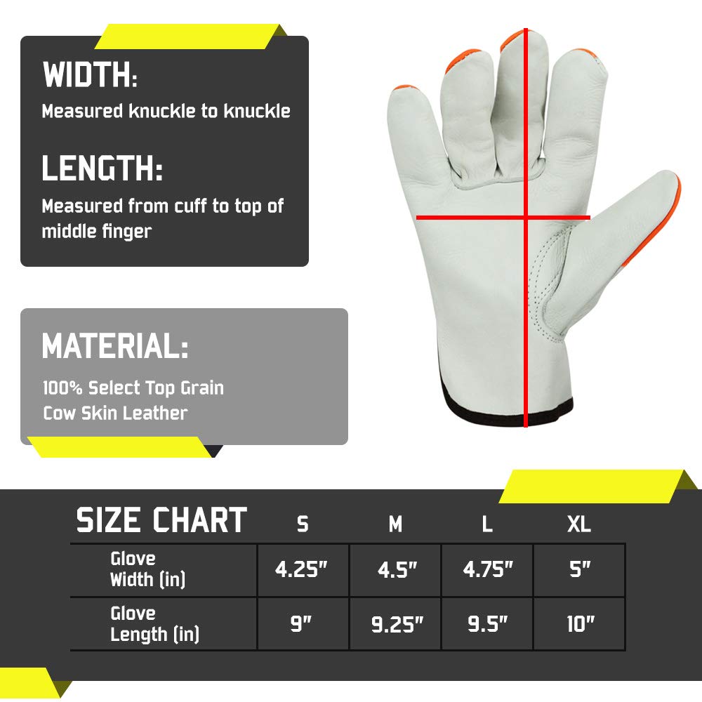 Glove Station "Watch Your Hand" Arbeitshandschuhe aus genarbtem Rindsleder, ungefüttert, Leder, Handschutz, erhältlich in den Größen S - XL (M, M, 12er-Pack)