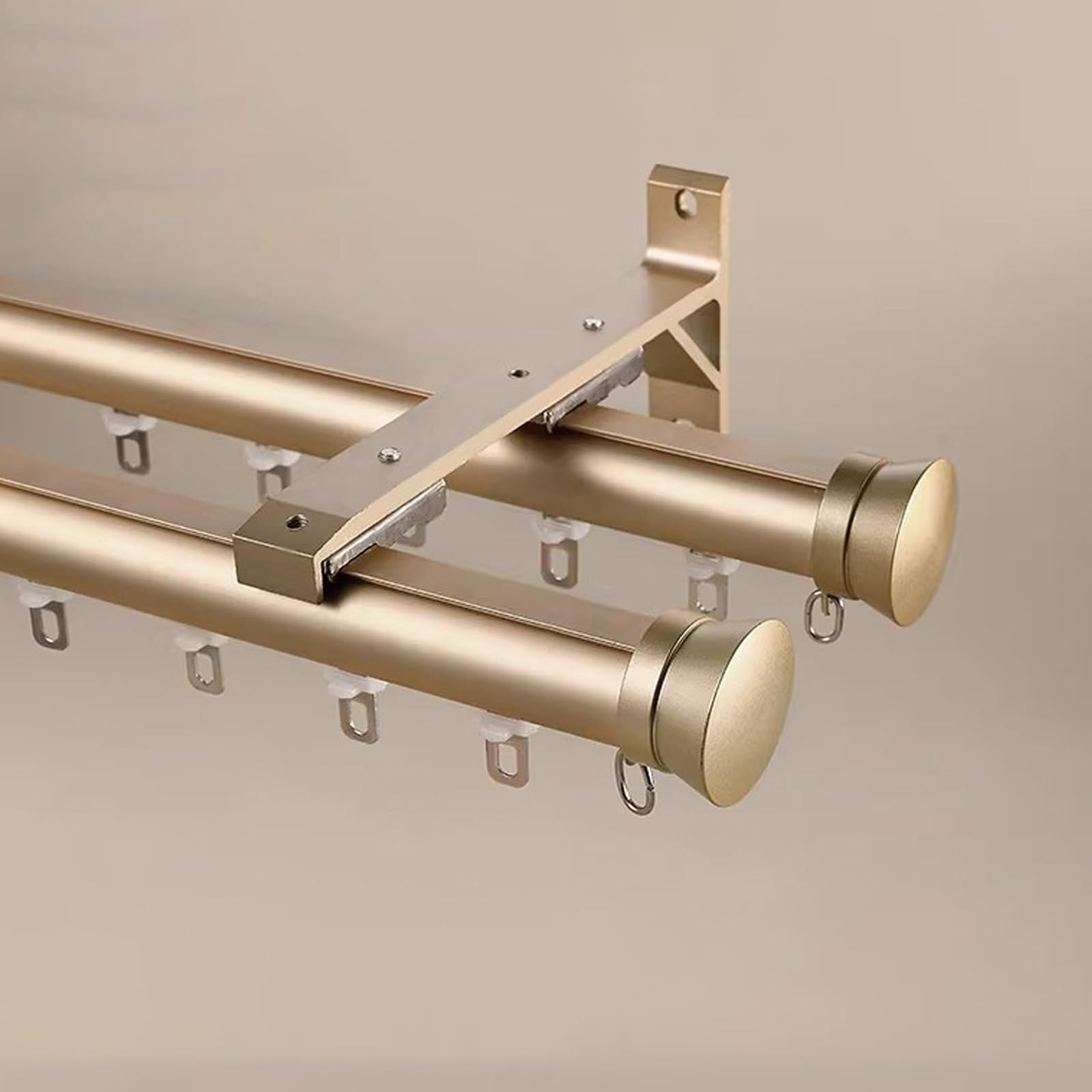 GLDYTVF Heavy Duty Double Curtain Track System 100-600cm Wall Mounted Aluminum Sliding Rods for Room Dividers Silent Rollers Double Row Curtains - Gold 5m (16.4ft)