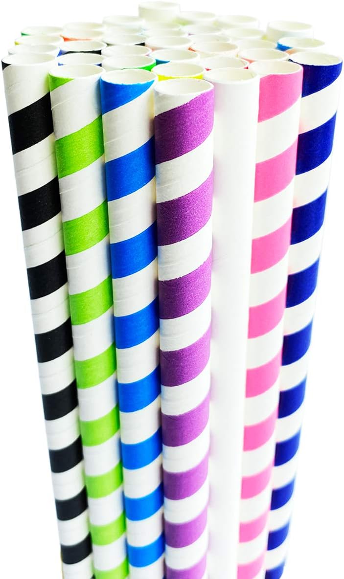 Smoothie Jumbo Straws Disposable Paper Drinking Straw Bubble Milkshake 0.4" 10mm Wide Wrapped Party Supplies Decorations Bpa Free Striped White 70Pcs