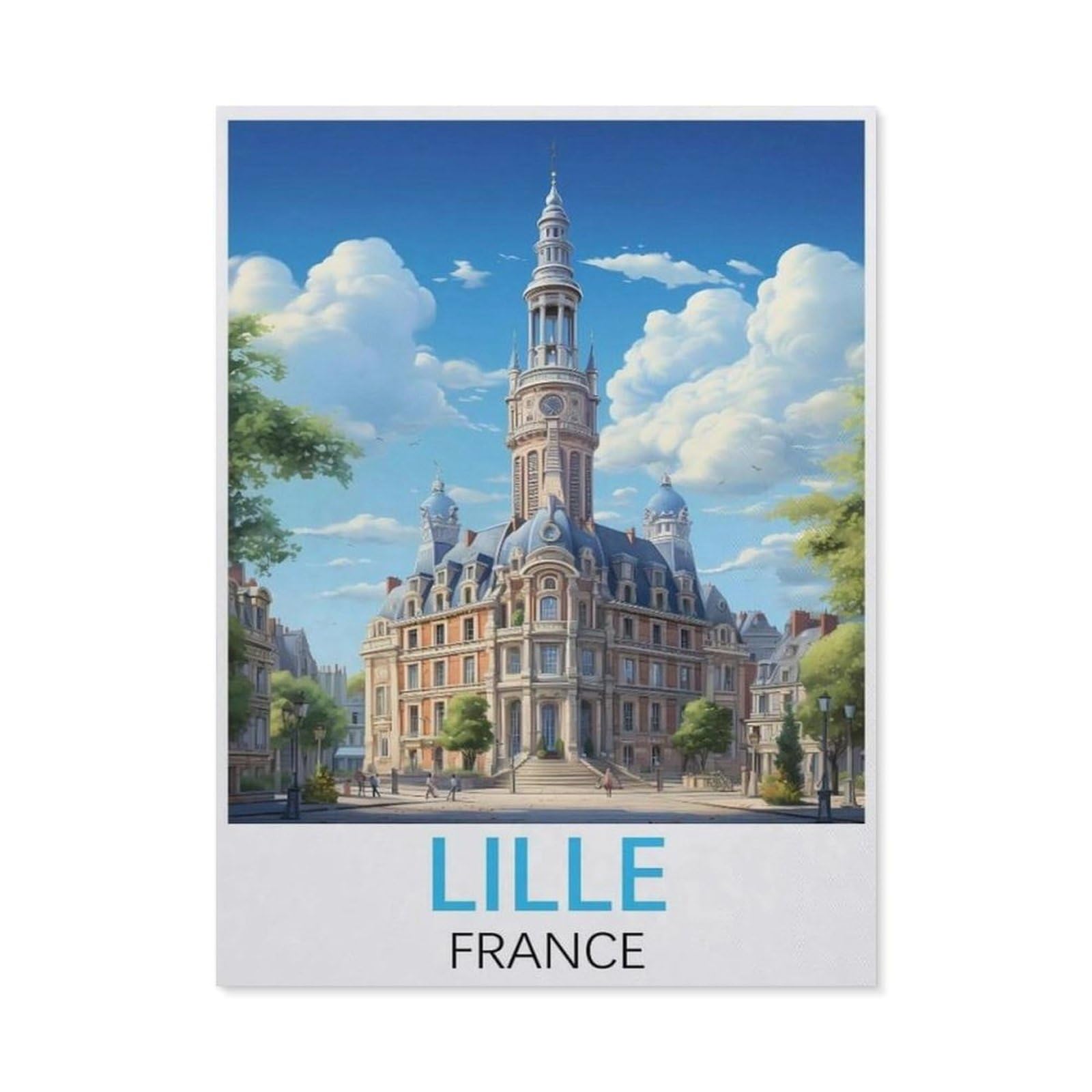 Beayodkp （50 X 60 Cm/19.68 X 23.62 Inches） Diy Diamond Painting，Lille France Vintage Travel Posters，Cross Stitch Full Drill 5D Embroidery Mosaic Wall Decor Art-Ci3