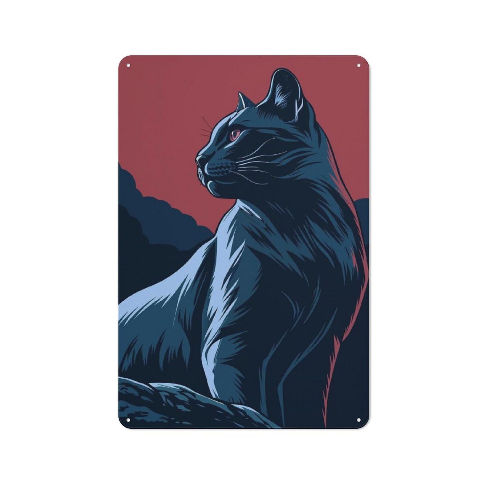 Junmoney Stylized Black Cat Illustration Printed Metal Sign 30X20cm For Café Or Restaurant, New-Space Wall Decor For Café Owners And Decorators