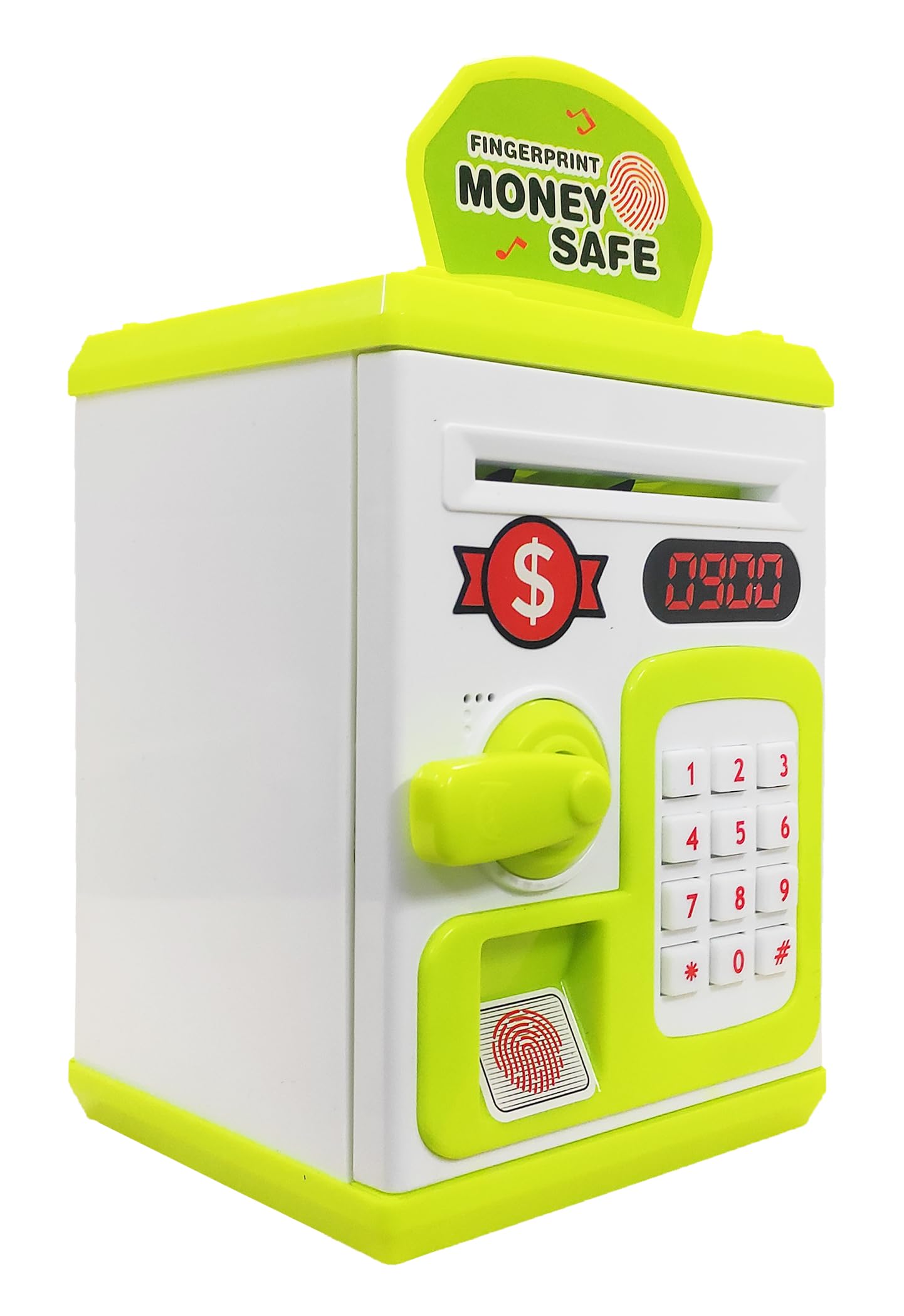 Sponsored Ad - VGRASSP Money Safe Piggy Bank (The Gullak) Toy for Kids and Adults with 3 Step Unlock - Feed Number Password Touch Finger Sensor Then Twist Handle to Open The Door (Green - White)