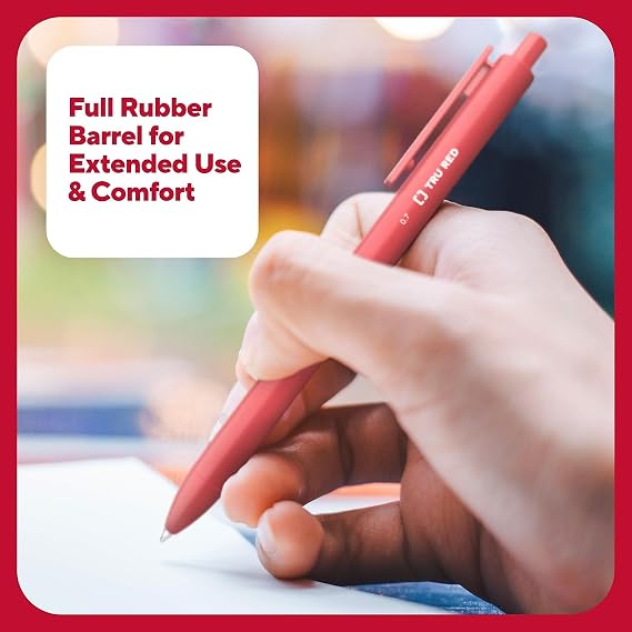TRU RED Retractable Gel Pens, Medium 0.7mm, Red Ink, 12-Pack