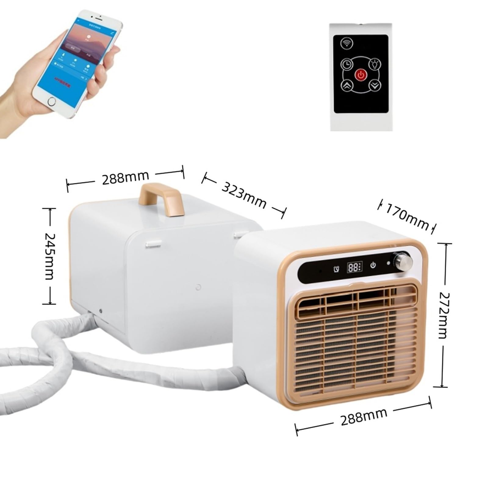 1500-W-Klimagerät mit leisem Betrieb, tragbare Split-Klimaanlage, 12-Stunden-Timer und Steuerung per Touch, Fernbedienung oder WLAN, leichtes Gewicht von nur 13 kg (2m)