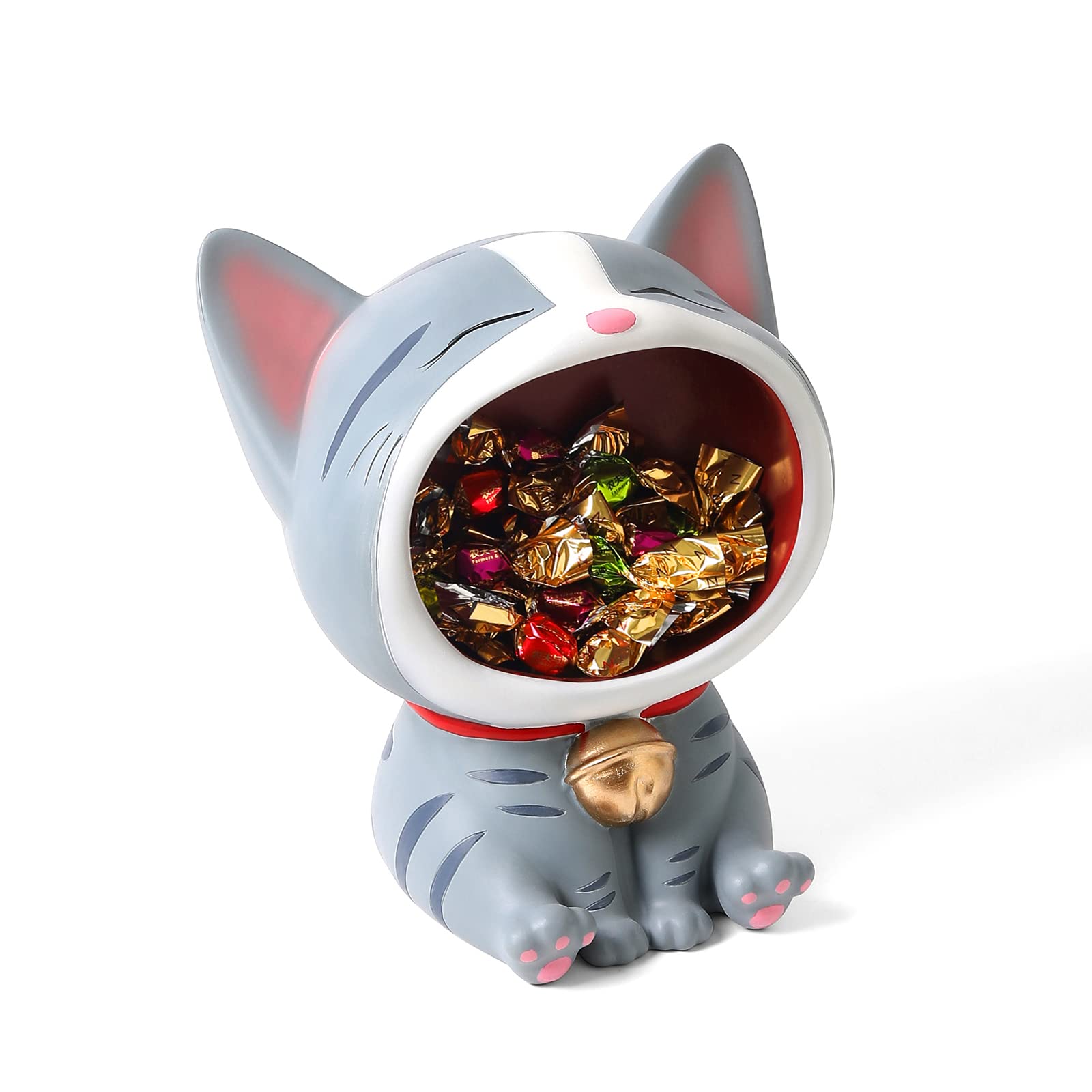 XIGOFA Cute Cat Statue Ornament Storage, Modern Resin Art Sculpture Desktop Storage, Big Mouth Cat Collectible Figurines Art Sculpture Home Decoration (Grey)