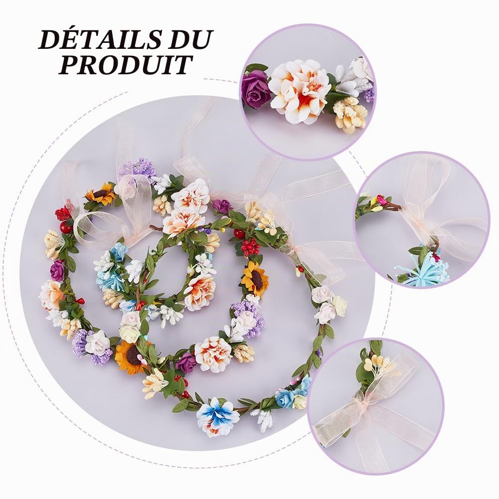 INFUNLY Lot de 20 couronnes de fleurs faites à la main,Kit de fabrication de couronne florale pour faire votre propre couronne de fleurs,Accessoires pour cheveux,Cadeau pour fille/adolescent/femme