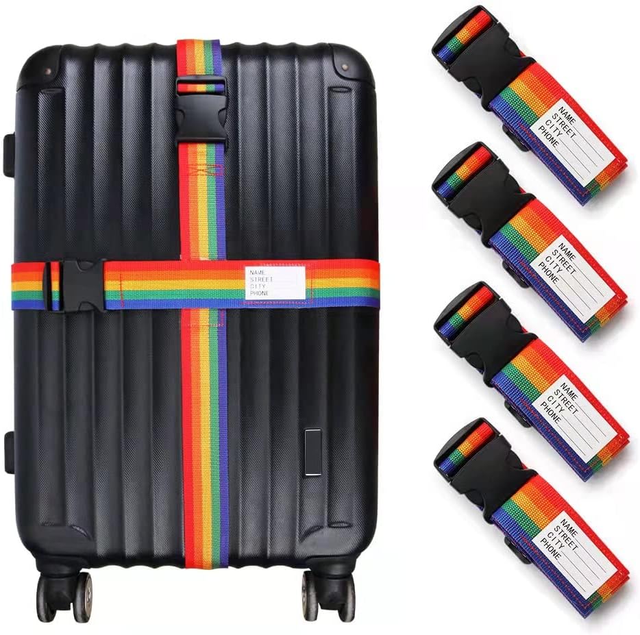 Gaiamat 4 Pack Rainbow Luggage Straps, Adjustable Flat Strap with Buckle, Multicolor, Compatible with Passenger Car, SUV, Truck, Van, Motorcycle, ATV, UTV, Trailer, Bicycle
