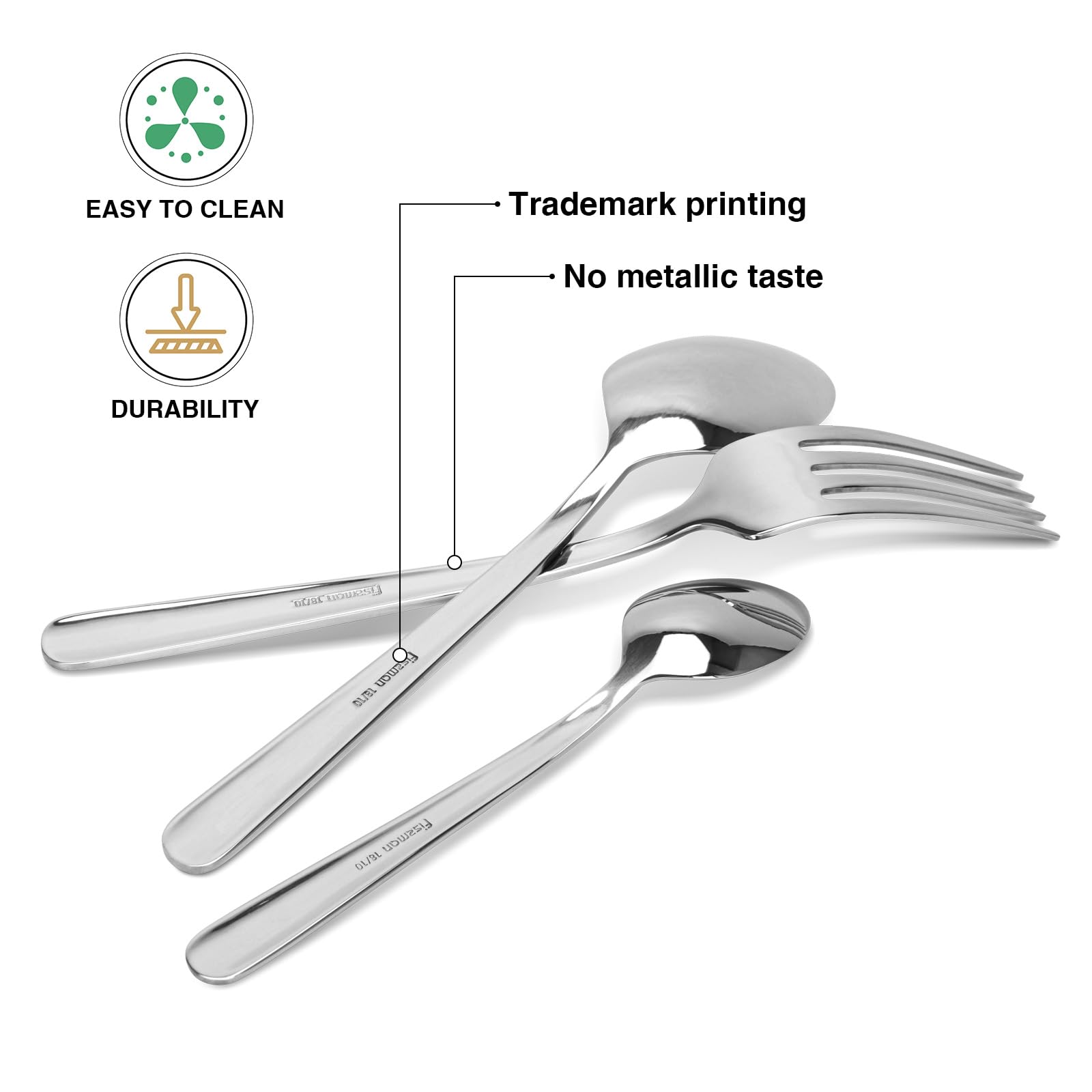 Fissman Turín - Cubertería de 18 piezas de acero inoxidable 18/10 de grado alimenticio, metal duradero, acabado espejo, uso en el hogar, restaurante y hotel