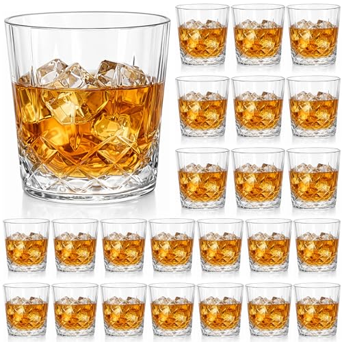 Yungyan 24 Pcs Plastic Clear Whiskey Glasses 10 oz Unbreakable Reusable Old Fashioned Glasses for Men for Cocktail Rum Bourbon Vodka and Liquor (Clear)