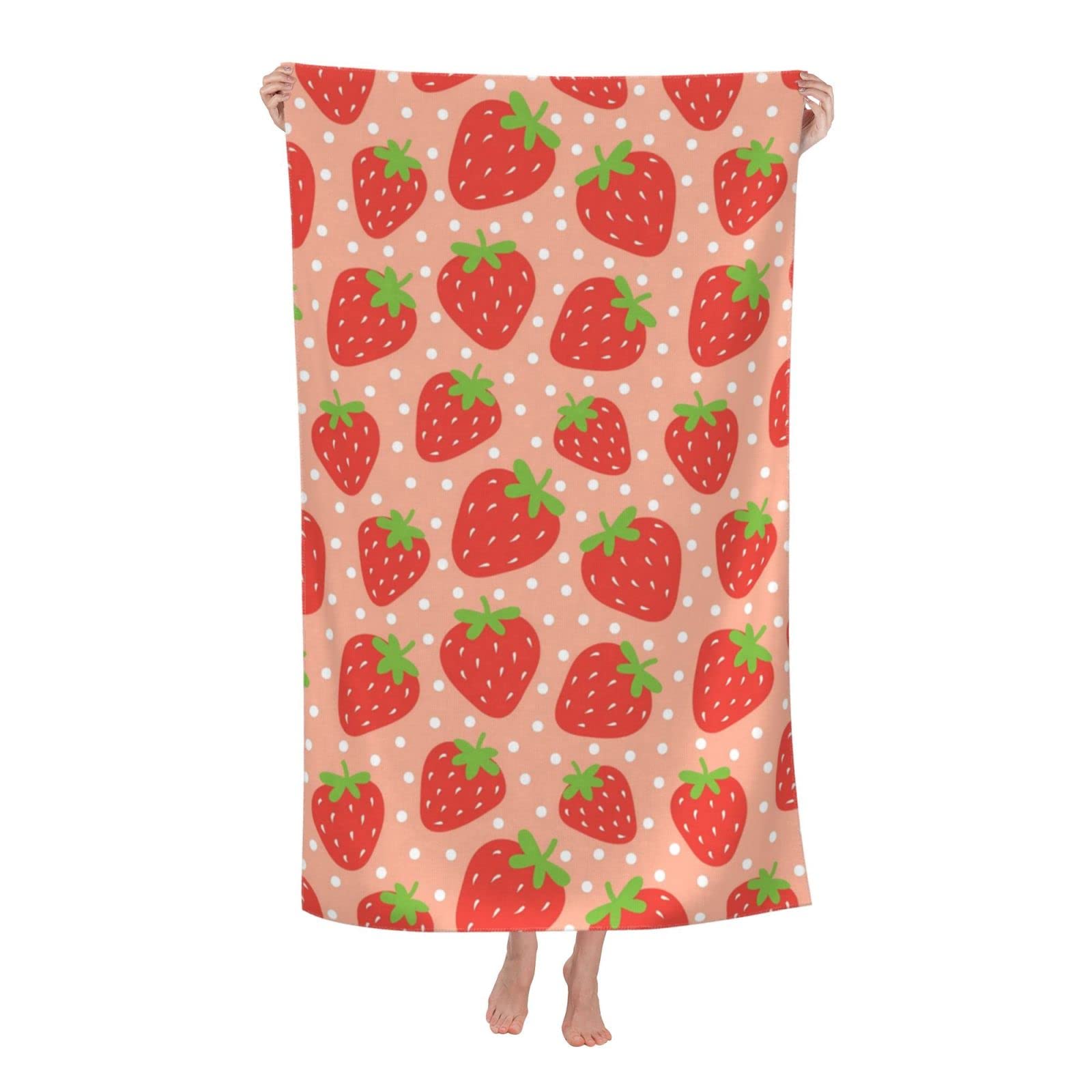 LMNSWDA Strawberry Garden Cute Summer Fruit Pattern Pink Beach Towels Oversized Soft High Absorbent Quick Dry Bath Towels Pool Towels Travel Beach