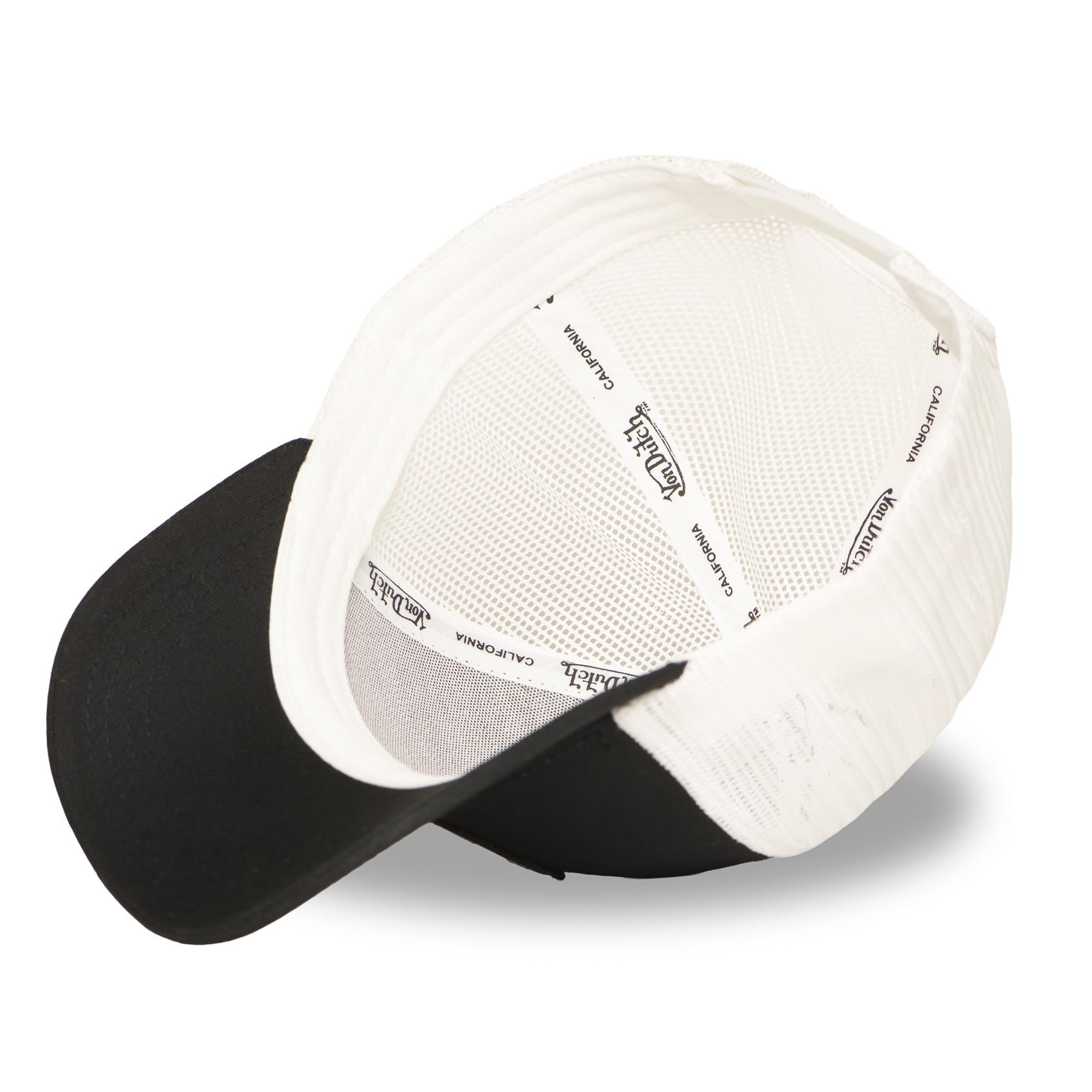 Von Dutch Czapka z daszkiem Trucker, czarno-biała, oddychająca siatka, logo palmy Paradise, regulowana