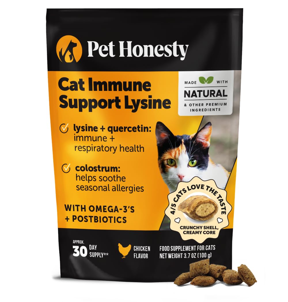 Cat Immune Support Lysine – Allergy Relief & Immune Health Supplement for Cats with L-Lysine, Colostrum, Quercetin & Omega-3 – Soothes Sneezing, Runny Nose & Itchy Skin Chicken, (30-Day Supply)