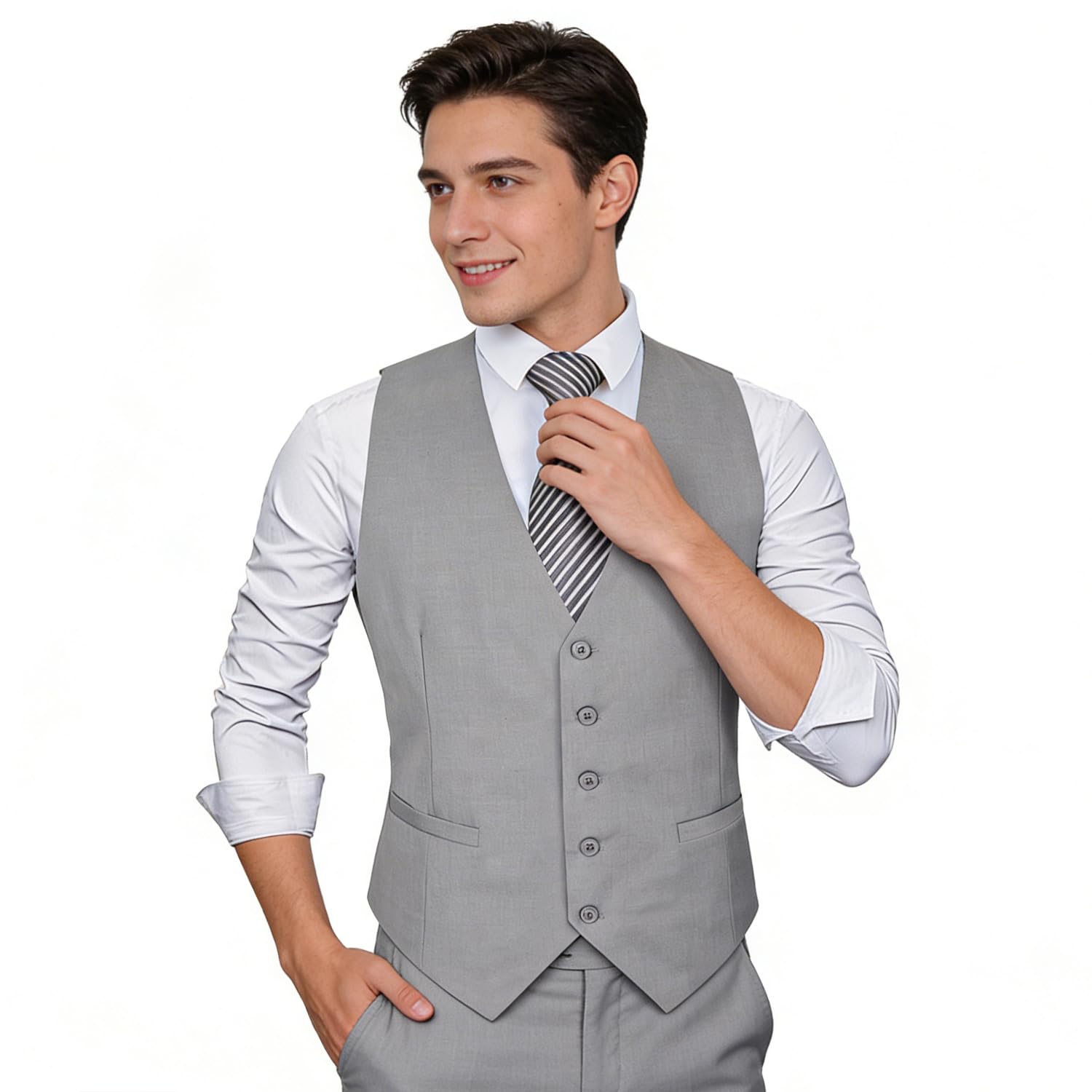 Alizeal Chaleco de traje de negocios de color sólido clásico para hombre Chaleco de esmoquin de ajuste regular