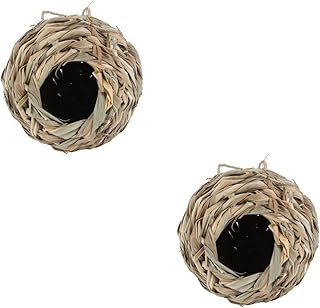 Happyyami 2 pcs woven birdcage outdoor bird cage bird cage for cockatiels artificial birds Grass Bird house garden tree swallow house Hanging Straw Wove Bird Nest Natural Bird Nest sparrow
