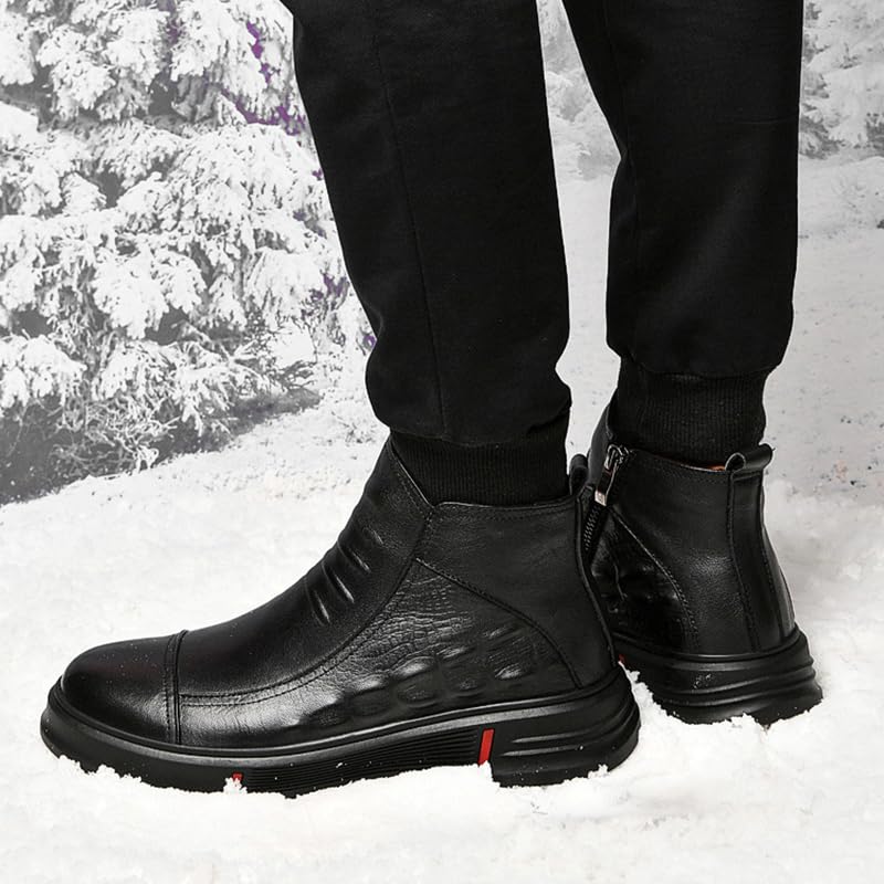 Men Casual Black Italian High-top Leather Boots Alligator Printed Business Chelsea Chukka Ankle Booties Fall Winter Wool Warm Side Zipper3