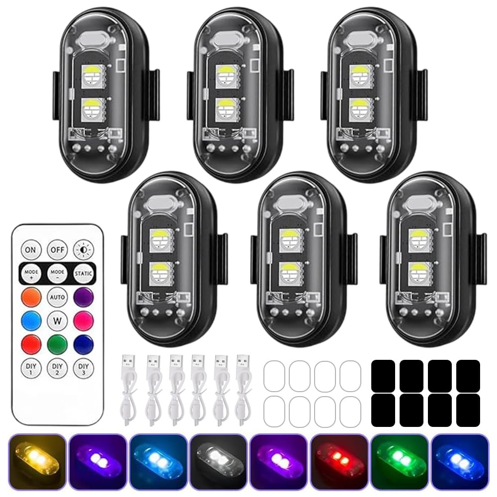 Luz Estroboscopica Drone, 6 Piezas LED Estroboscópicas con Control Remoto, Carga USB Luces Estroboscópicas LED con 8 Colores, Luces Anticolisión, para Dron, Camión, Motocicleta