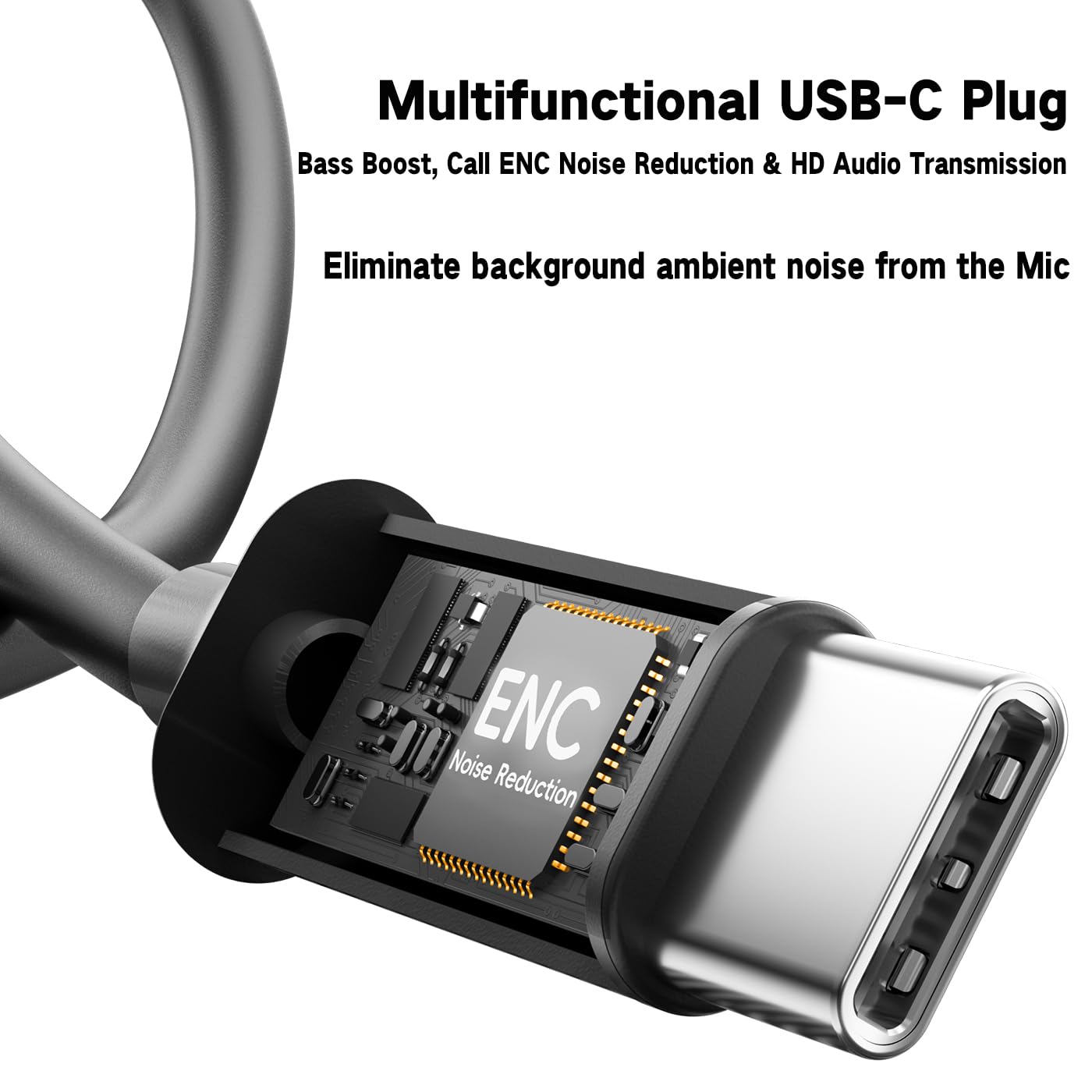 Cuffie con cavo di tipo C, auricolari sportivi con bassi profondi, auricolari magnetici anti-groviglio, con cancellazione del rumore delle chiamate, cuffie USB C con microfono, auricolari stereo con