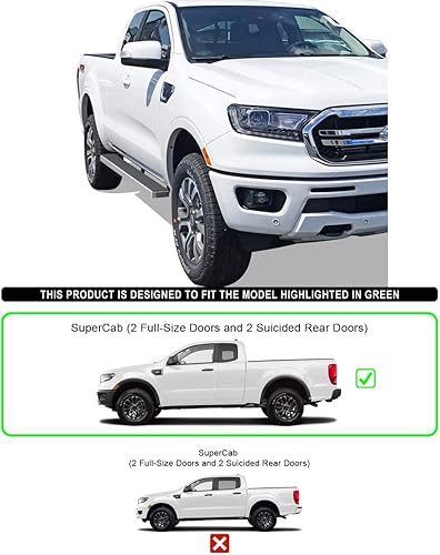 Miniatura 6 de HD Ridez Estribo de acero inoxidable pulido de 5 pulgadas, compatible con Ford Ranger Super Cab 2019-2023 (con 2 puertas de tamaño completo y 2