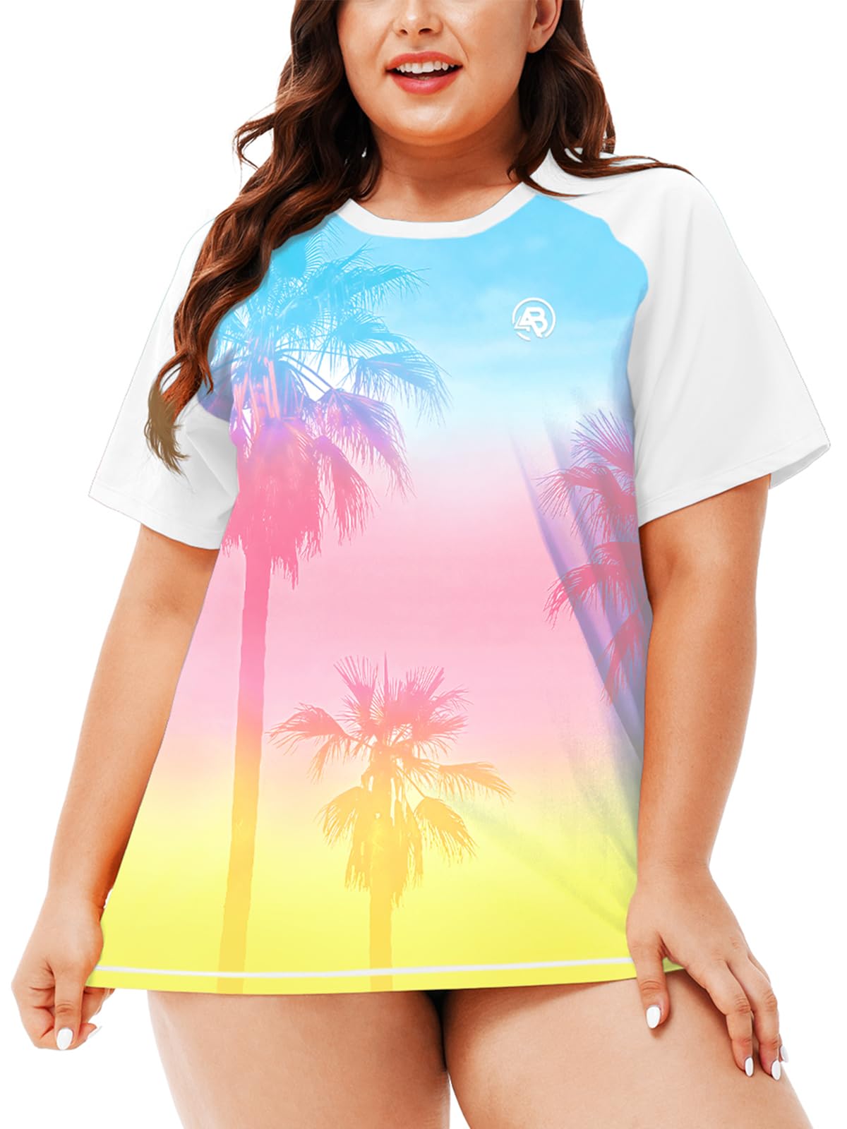 AOBUTE Womens Plus Size Rash Guard Shirts Short Sleeve Swim Top UV UPF 50+ Sun Protection Swimwear Swimsuit