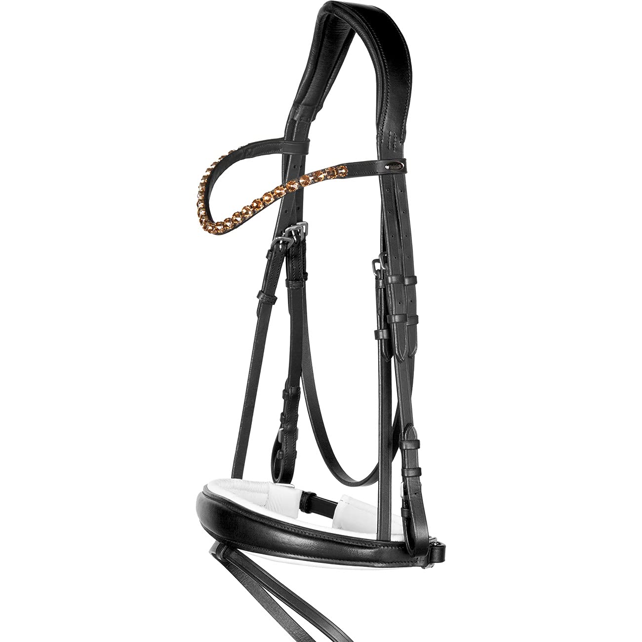 Trense anatomisch Performance Schwarz Weiß ~ Glow-Gold ~ Warmblut