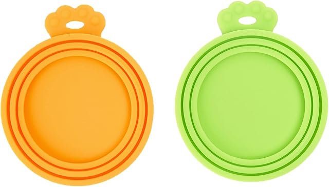 PetBonus Pet Can Lids for Dog Food Tins, Universal Silicone Cat Food Can Covers for Tins, 1 fit 3 Standard Size Cat Dog Food Toppers, BPA Free Dishwasher Safe (Orange, Green)