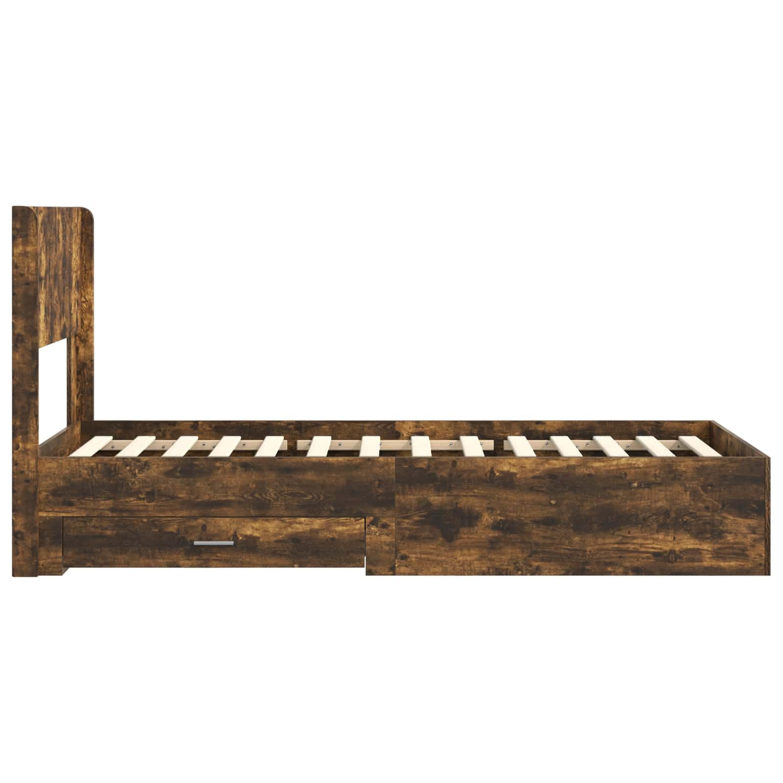 Rama de cama con almacenamiento y cabecero Rovere Fumo 105x203 cm somier de listones fijos compartimentos integrados estructura moderna madera ingenierizada soporte 140 kg fácil montaje