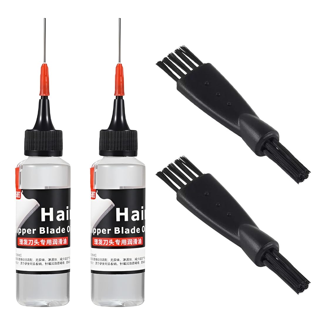 Kit de lubrification pour ciseaux de coiffure et rasoirs (ensemble de 2 pièces) Comprend deux brosses de nettoyage, un tube d'extension et un liquide d'entretien portable.