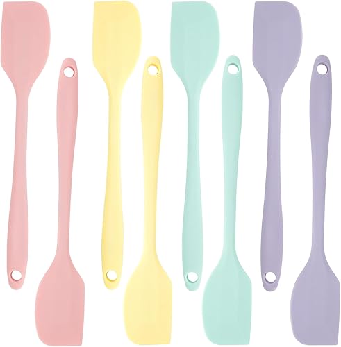 8 espátulas de silicona de color pastel, espátula de goma de 8.5 pulgadas, espátula pequeña antiadherente resistente al calor, juego de mini