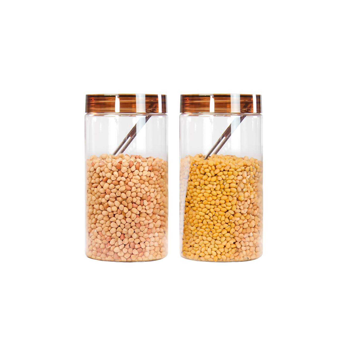 PEARLPET Plastic Containers for Kitchen Storage | Plastic Container Set with Spoon | BPA-Free, Stackable Jars | Brown, 1400 ML (Set of 2)