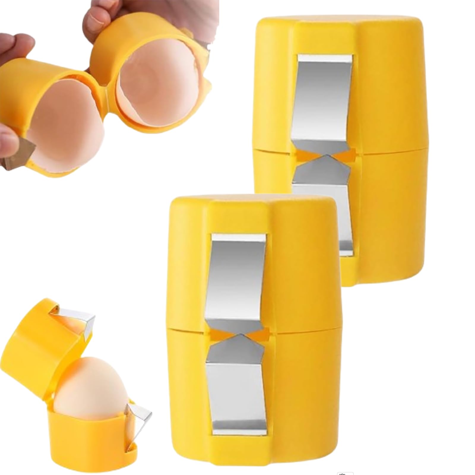 Egg Shell Opener, 2026 New Upgrade Multifunctional Handheld Egg Opener for Hard Boiled Eggs, Stainless Steel Eggshell Breaker Egg Shell Cutter Kitchen Gadgets (Yellow, 2pack)