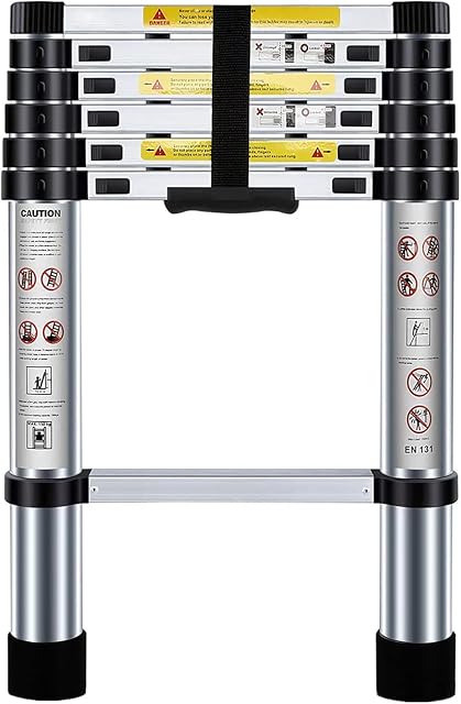 Nestling 6.6ft/2M Telescopic Ladder, Aluminium Loft Ladder Extendable, Max Load 150kg/330lb, Adjustable Step, for Decorating, Painting