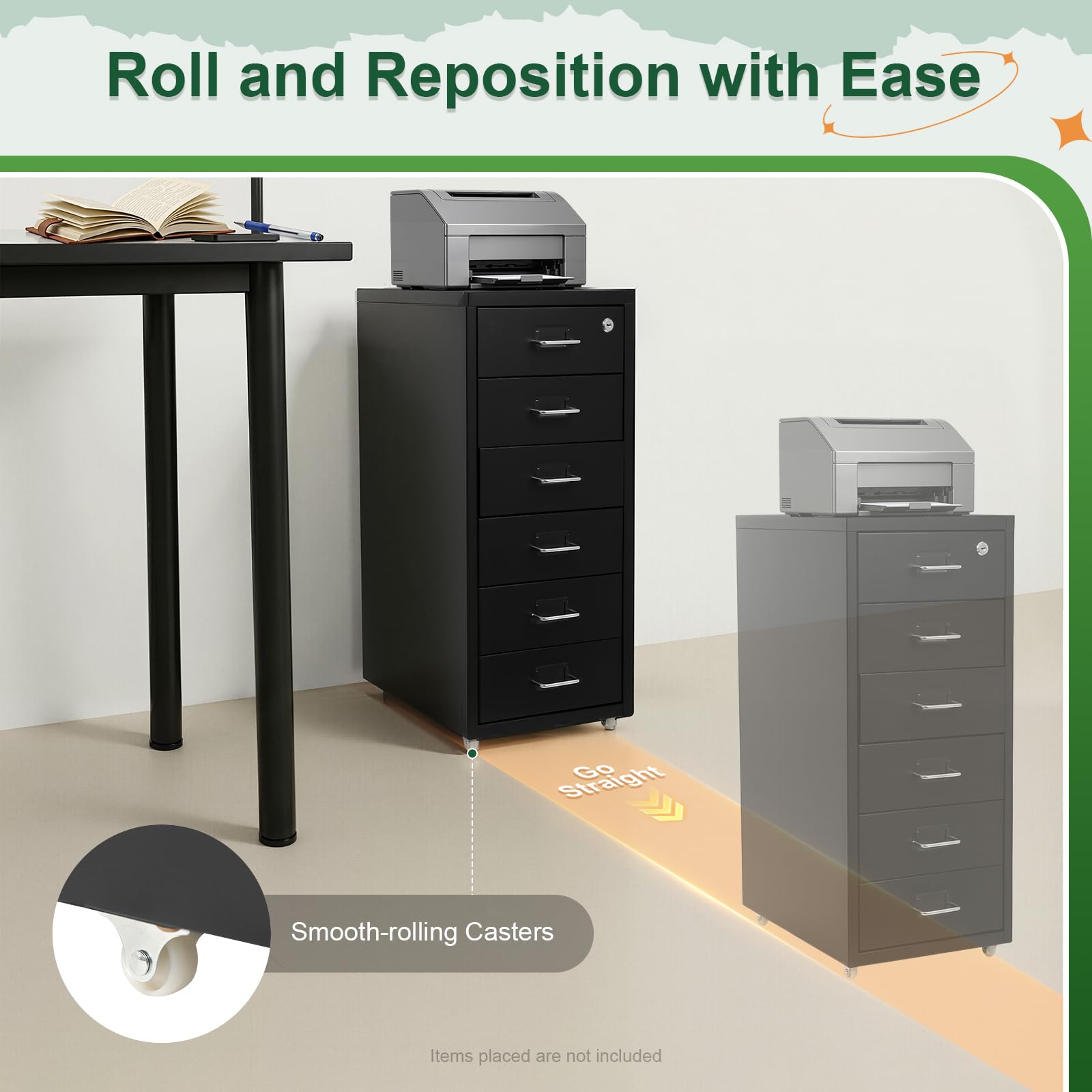 6 Ebenen Mobiler Vertikal Aktenschränke Aufbewahrungsschrank für Homeoffice | Rollcontainer, Metall Aktenschrank mit Schloss, 8-10kg pro Fach, für Homeoffice, Büro, 28x41x69cm, Schwarz