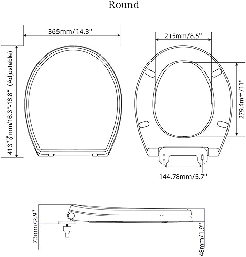 Miniatura 3 de Hibbent Asiento de inodoro redondo de alta calidad con cubierta (ovalado), cierre silencioso, un clic para liberación rápida, fácil instalación